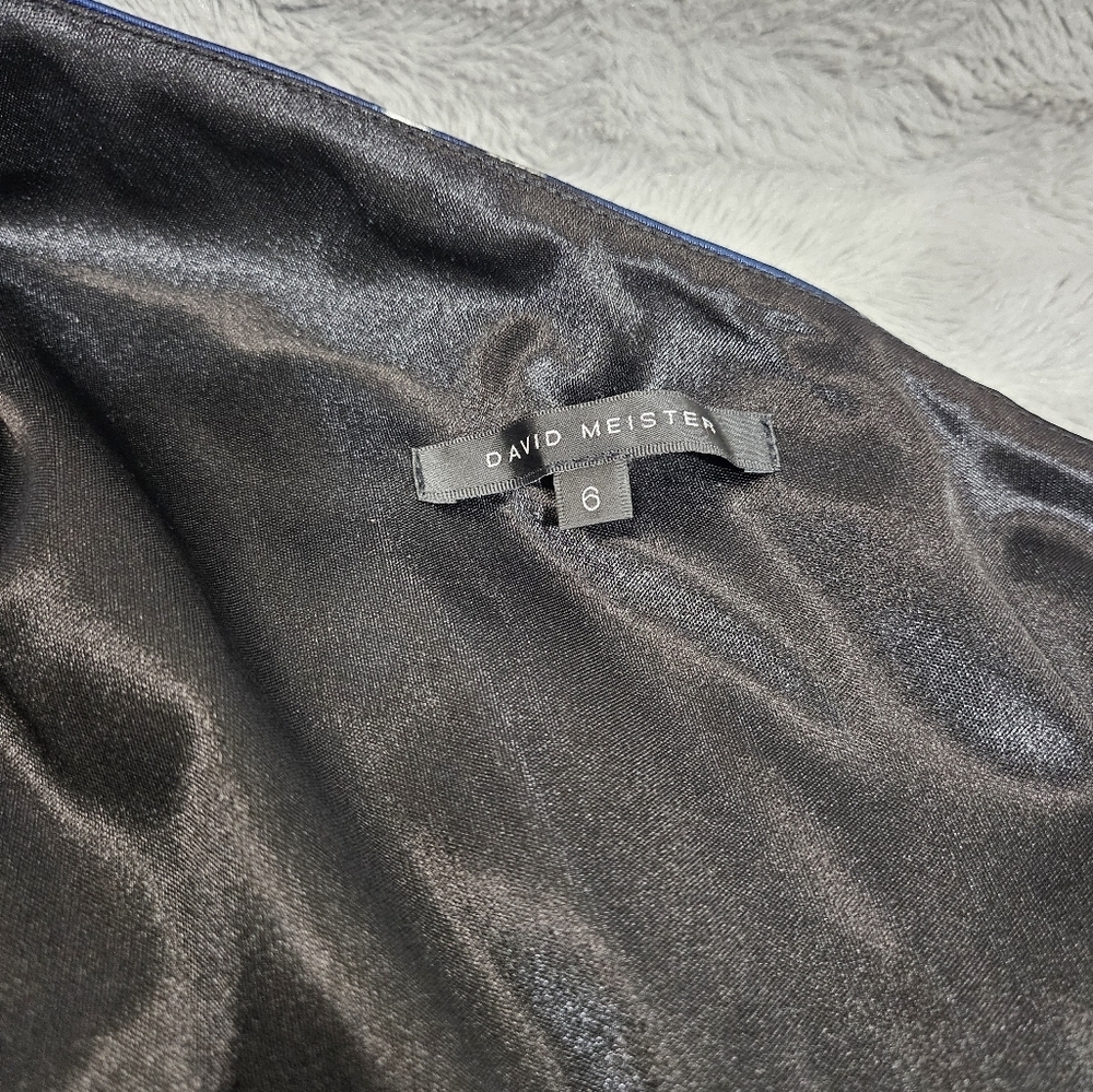 David Meister Blue Pearl Satin One Shoulder Sheath Cocktail Dress Jewel Print 6 - Picture 7 of 13